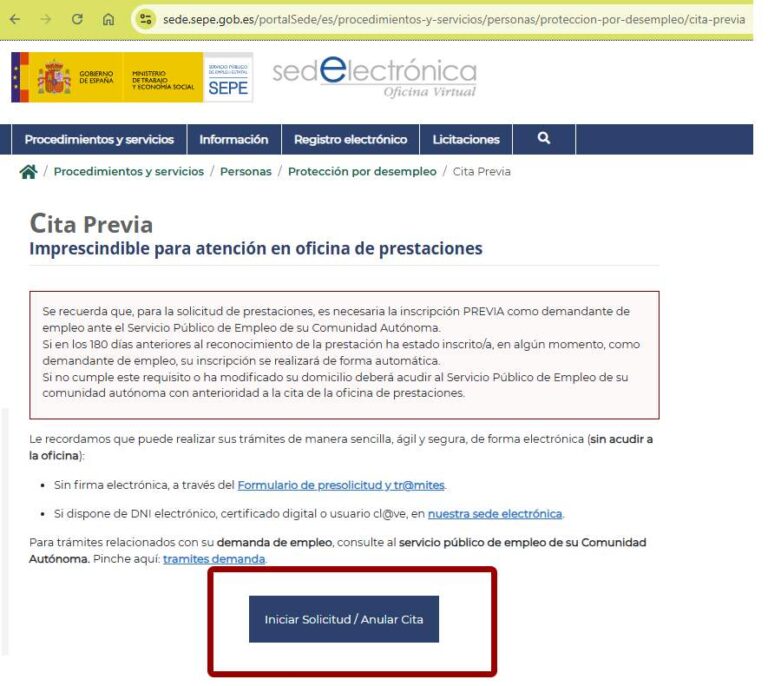 Pedir cita previa en el INEM | SEPE 2026