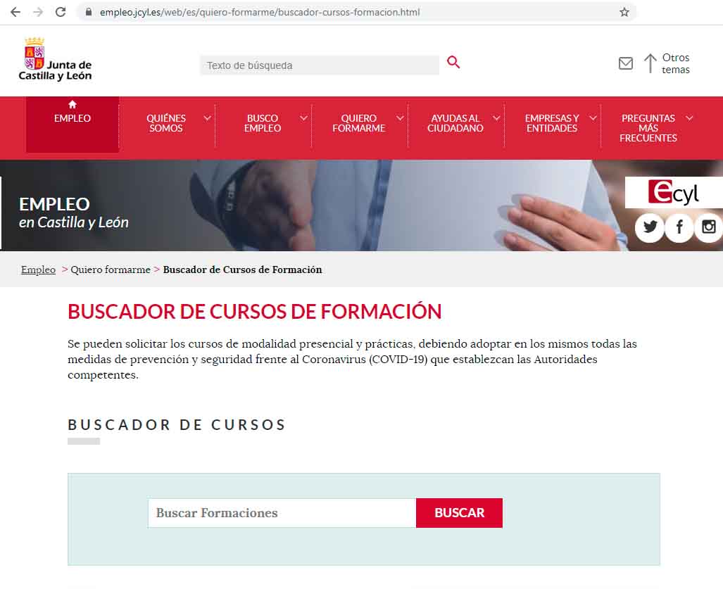 Buscador oficial de cursos de formación en Castilla y León