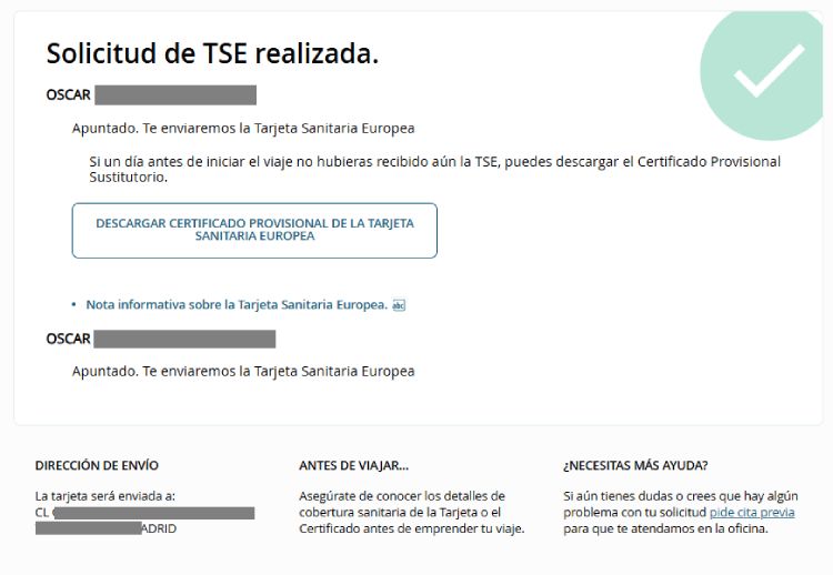 Solicitud tarjeta sanitaria europea, paso 6