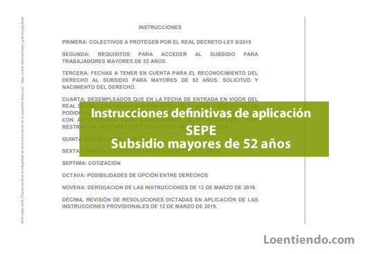 Instrucciones SEPE aplicación normativa subsidio mayores de 52