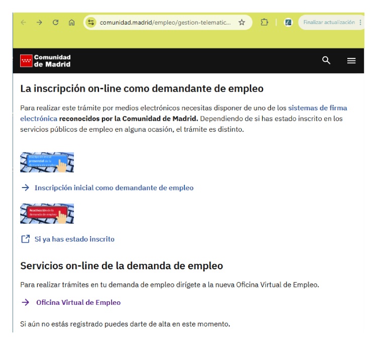 Alta online como demandante de empleo en Madrid Alta online como demandante de empleo en Madrid